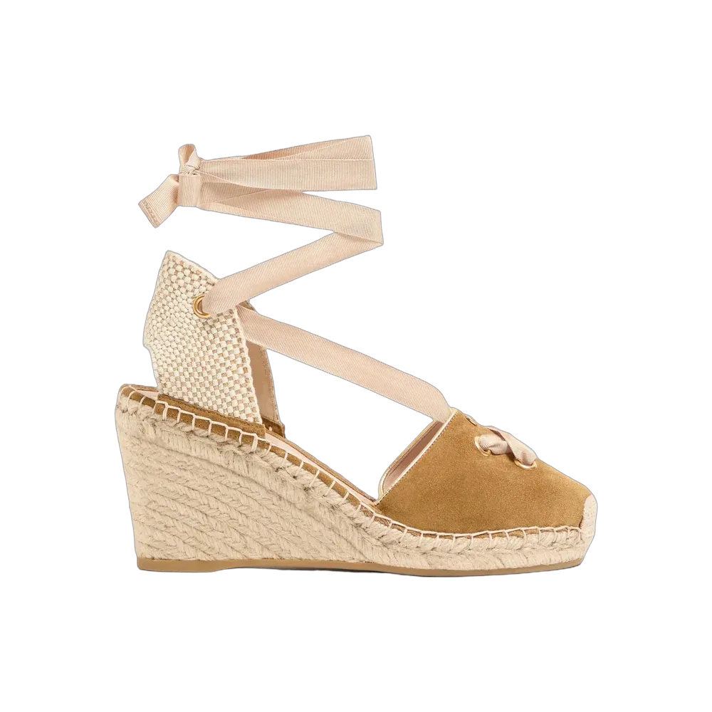 Valentino Resort Wedge In Split Leather 75mm Havana Beige