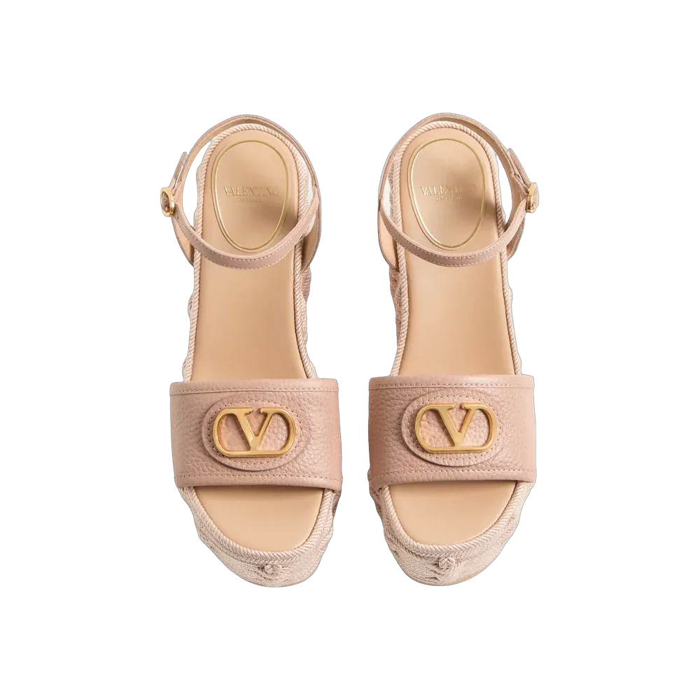 Valentino VLogo Signature Wedge Sandal In Grainy Calfskin 120mm Rose Cannelle