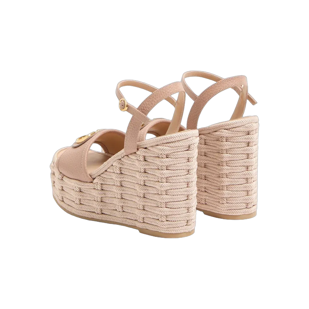 Valentino VLogo Signature Wedge Sandal In Grainy Calfskin 120mm Rose Cannelle