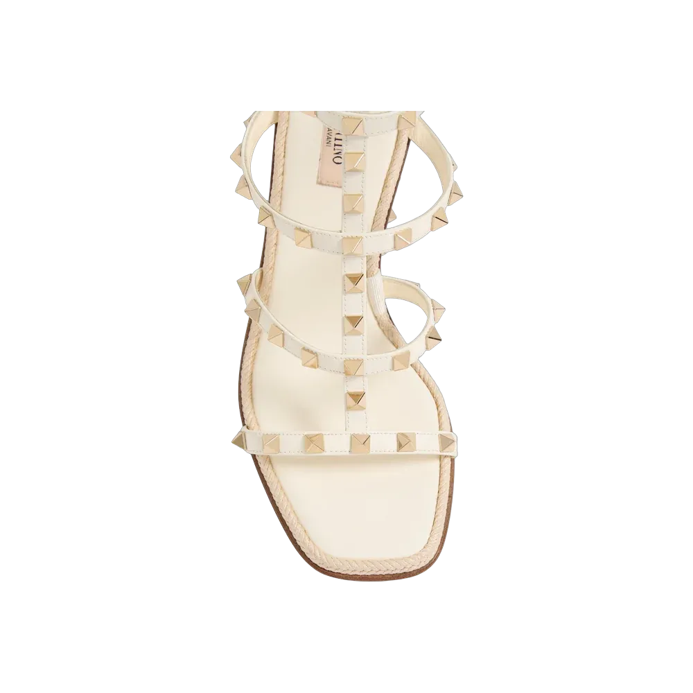 Valentino Rockstud Calfskin Wedge Sandal With Cornely Embroidery 80mm Ivory