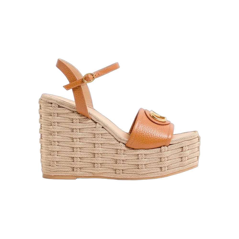 Valentino VLogo Signature Wedge Sandal In Grainy Calfskin 120mm Almond