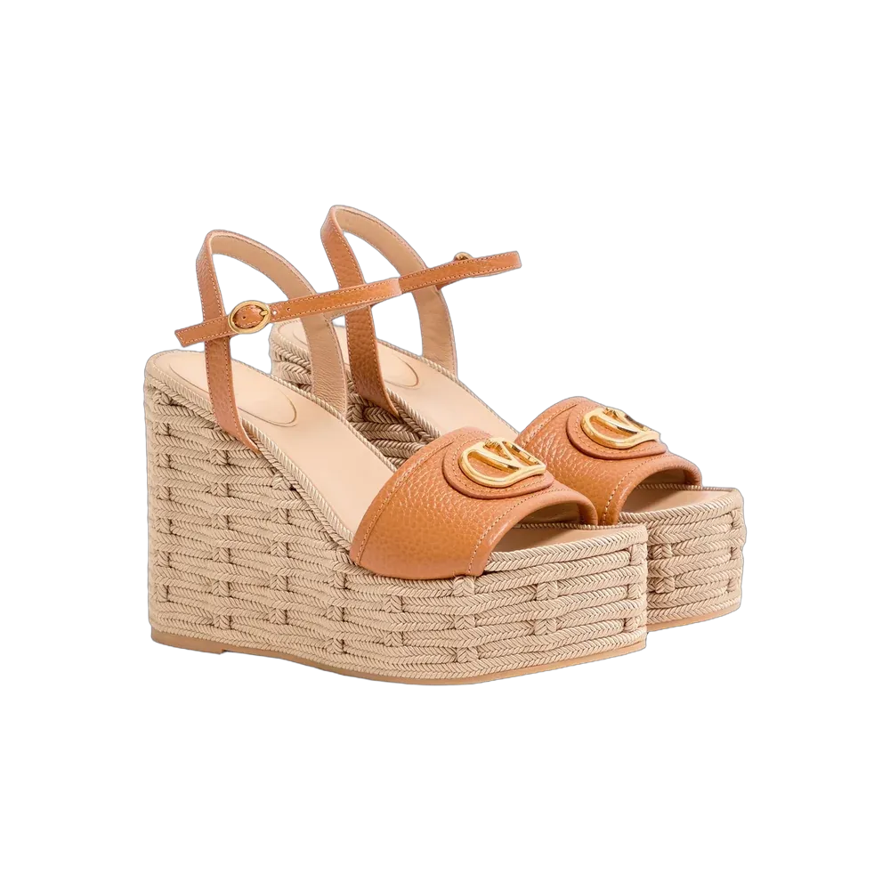 Valentino VLogo Signature Wedge Sandal In Grainy Calfskin 120mm Almond