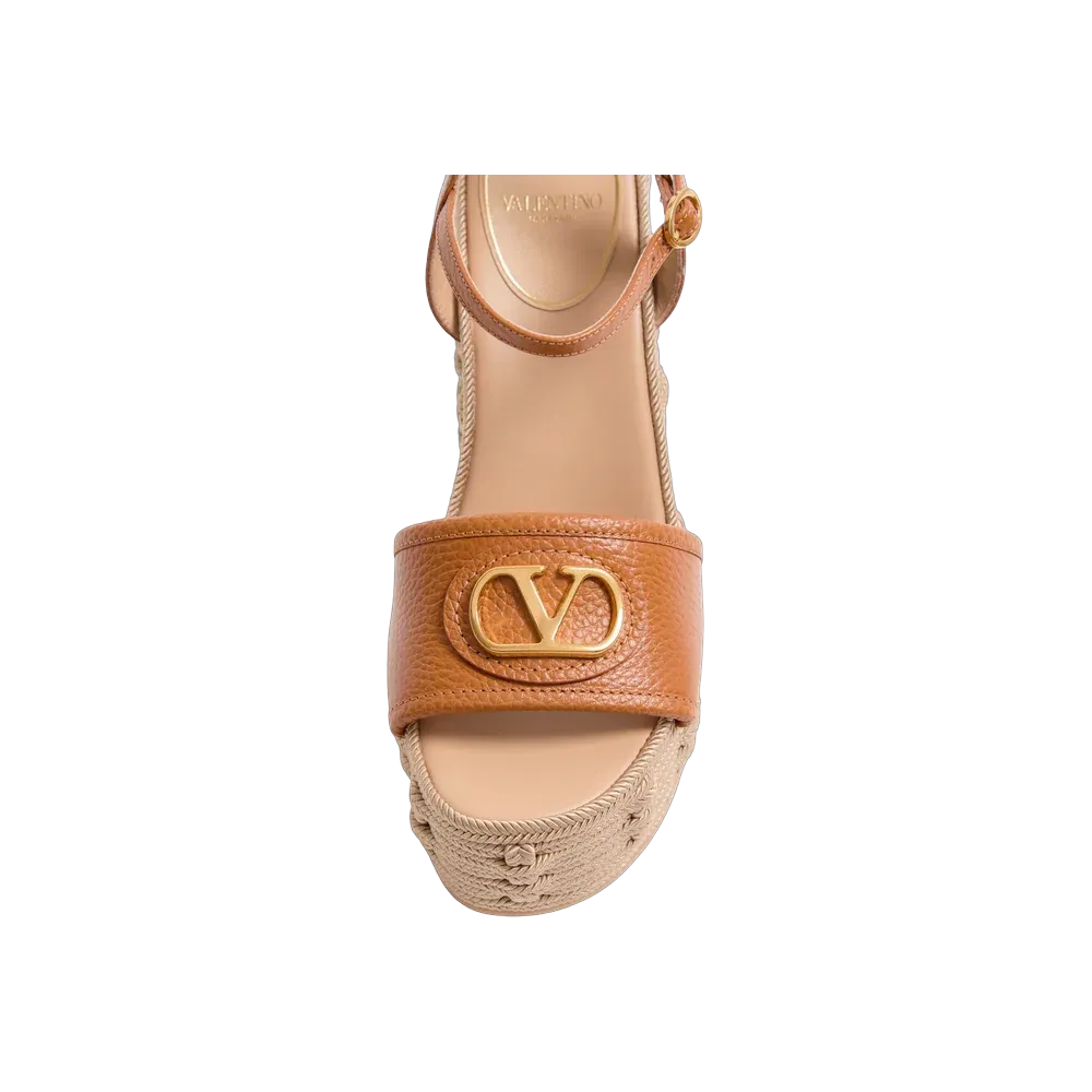 Valentino VLogo Signature Wedge Sandal In Grainy Calfskin 120mm Almond