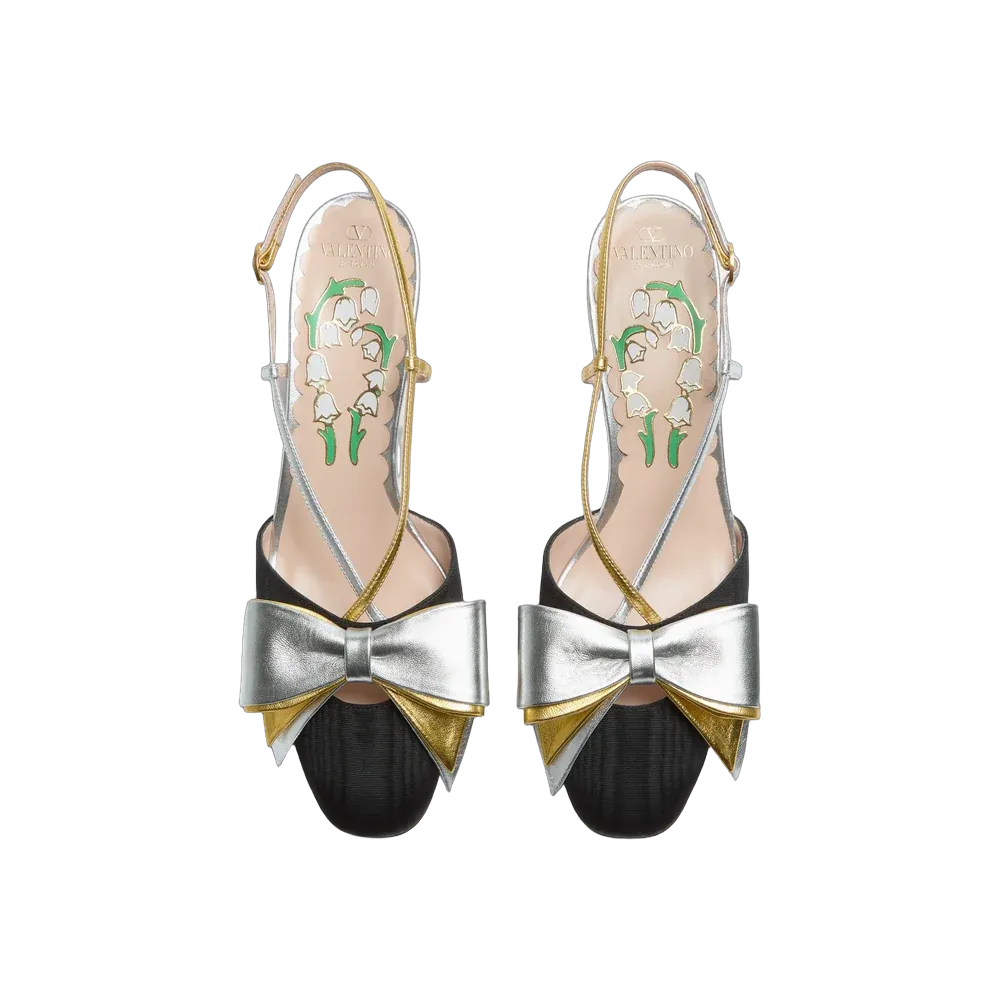 Valentino Bowow Slingback Pumps In Moirè Fabric 45mm Silver