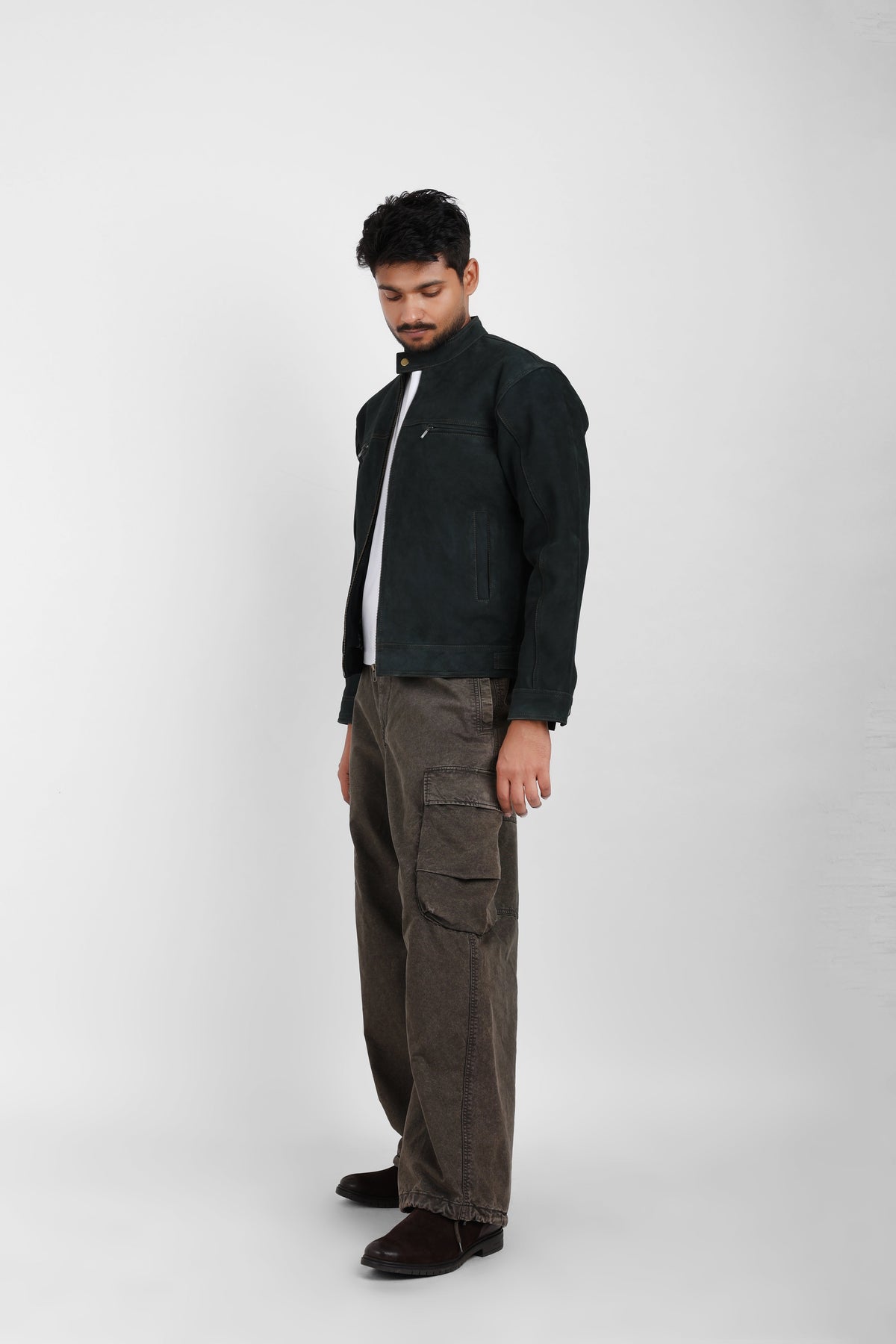 Shakkar Papa Classic Suede Leather Jacket – Forest Green
