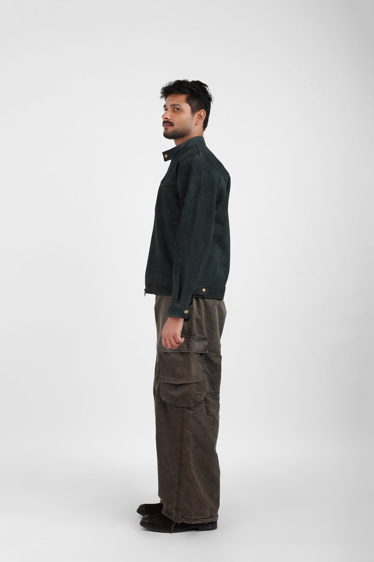 Shakkar Papa Classic Suede Leather Jacket – Forest Green – view 2
