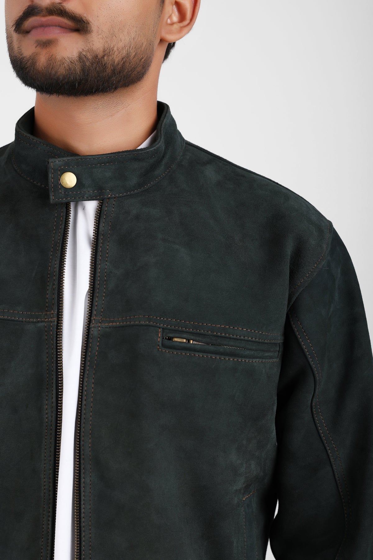 Shakkar Papa Classic Suede Leather Jacket – Forest Green – view 3
