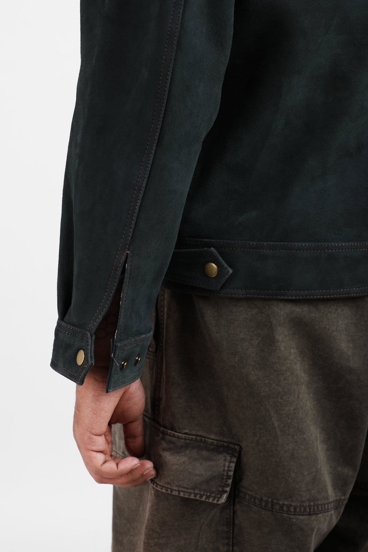 Shakkar Papa Classic Suede Leather Jacket – Forest Green – view 4