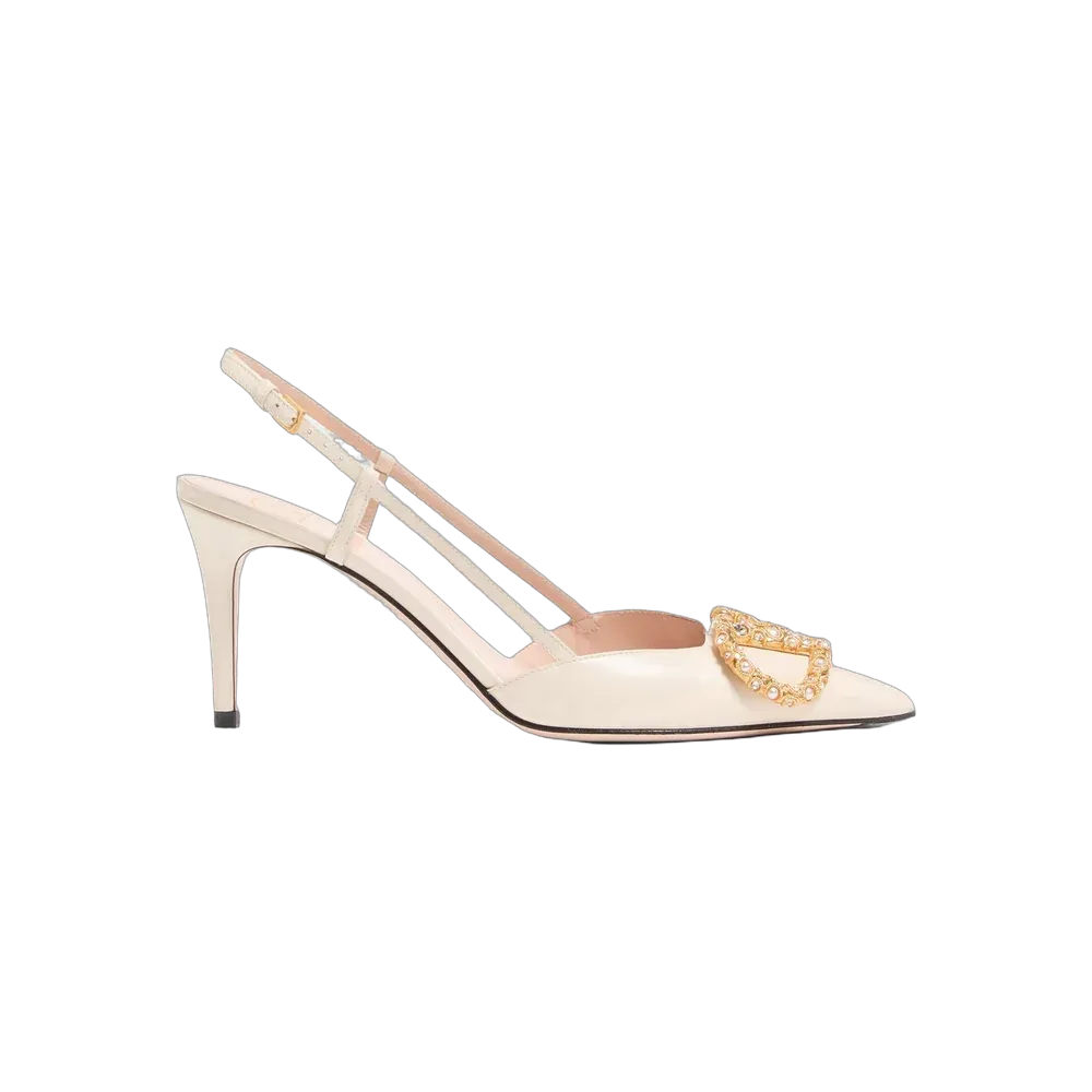 Valentino VLogo Signature Slingback Calfskin Pump With Jewel Logo 80mm Ivory