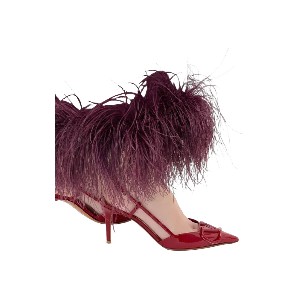 Valentino VLogo Signature Patent Leather Slingback Pump 80mm Dark Red
