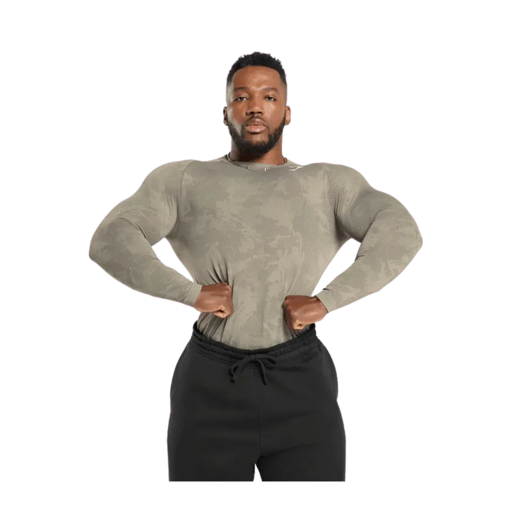 Gymshark Geo Seamless Long Sleeve T-Shirt Linen Brown