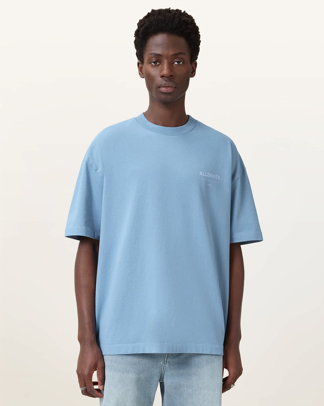 All Saints Underground Logo Print Oversized Crew-Neck T-Shirt 'bondi-blue'