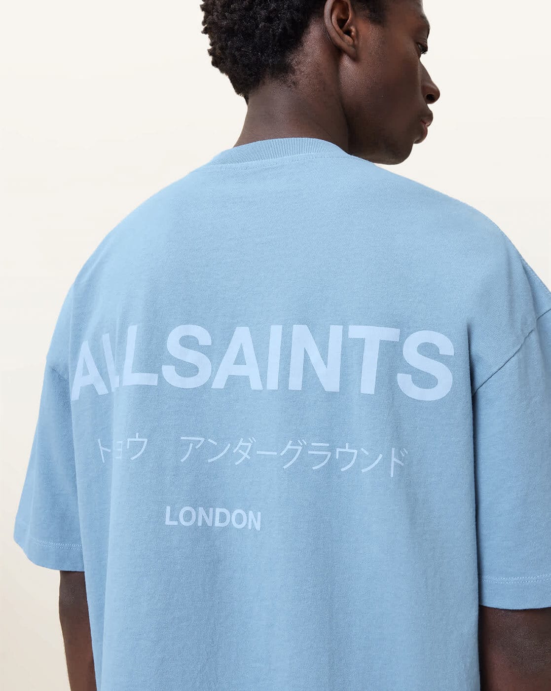 All Saints Underground Logo Print Oversized Crew-Neck T-Shirt 'bondi-blue'
