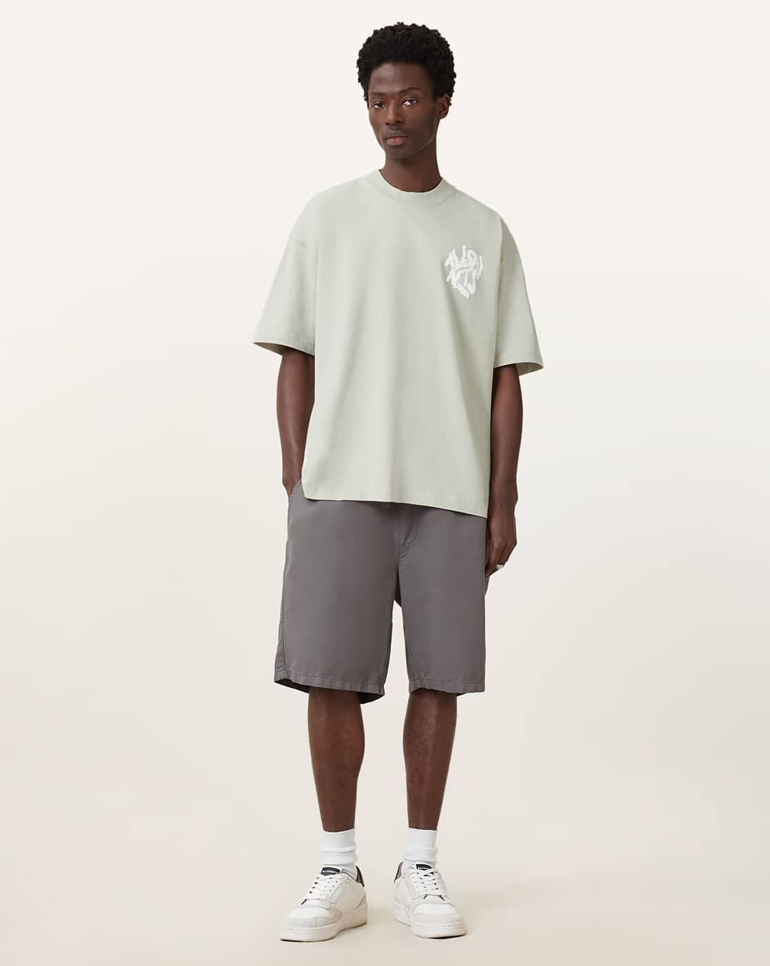 All Saints Orlando Logo Print Regular Fit Crew-Neck T-Shirt 'slate-green'