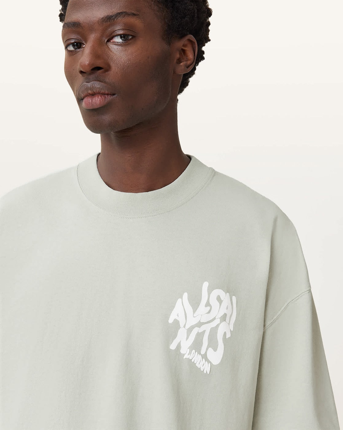All Saints Orlando Logo Print Regular Fit Crew-Neck T-Shirt 'slate-green'