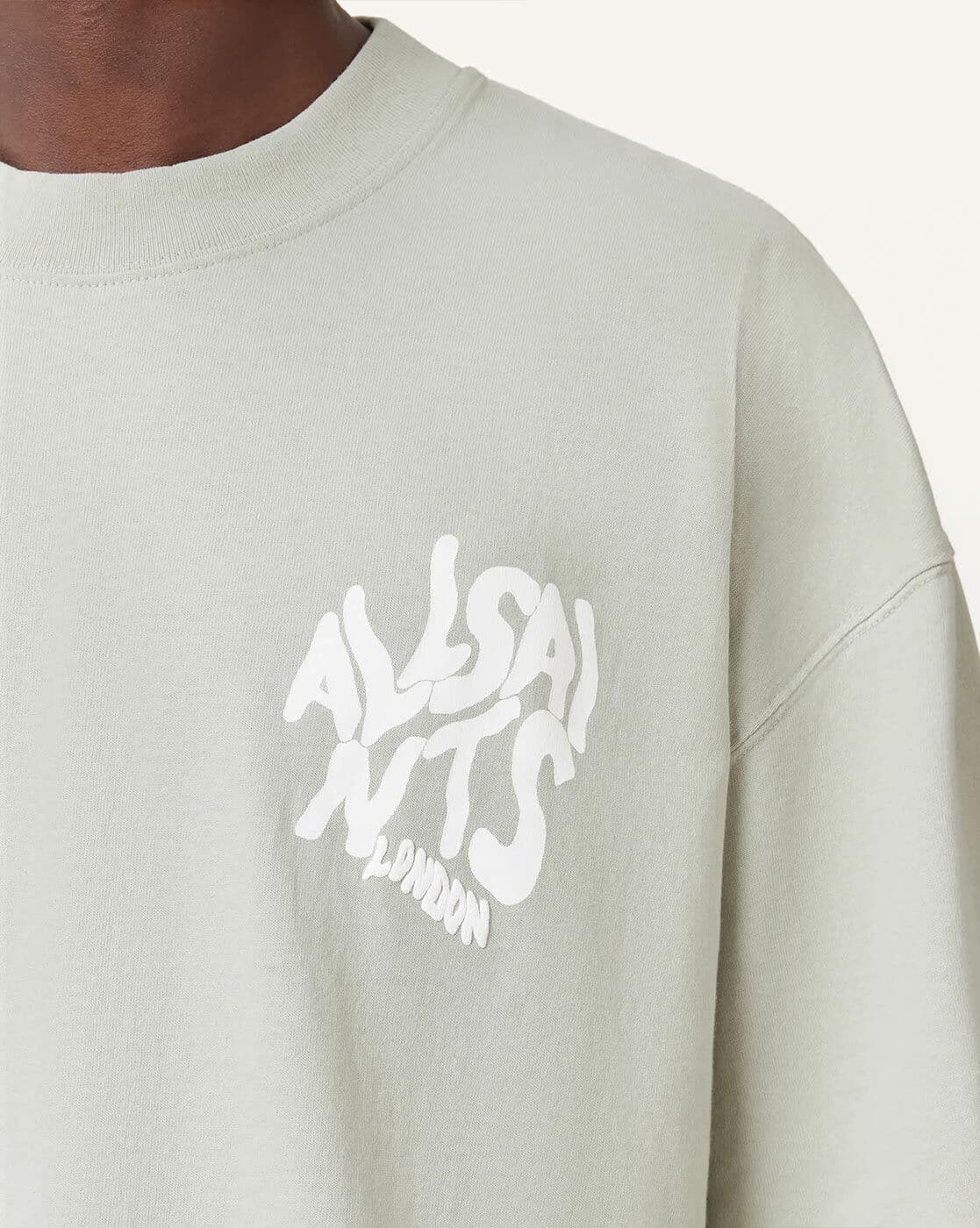 All Saints Orlando Logo Print Regular Fit Crew-Neck T-Shirt 'slate-green'