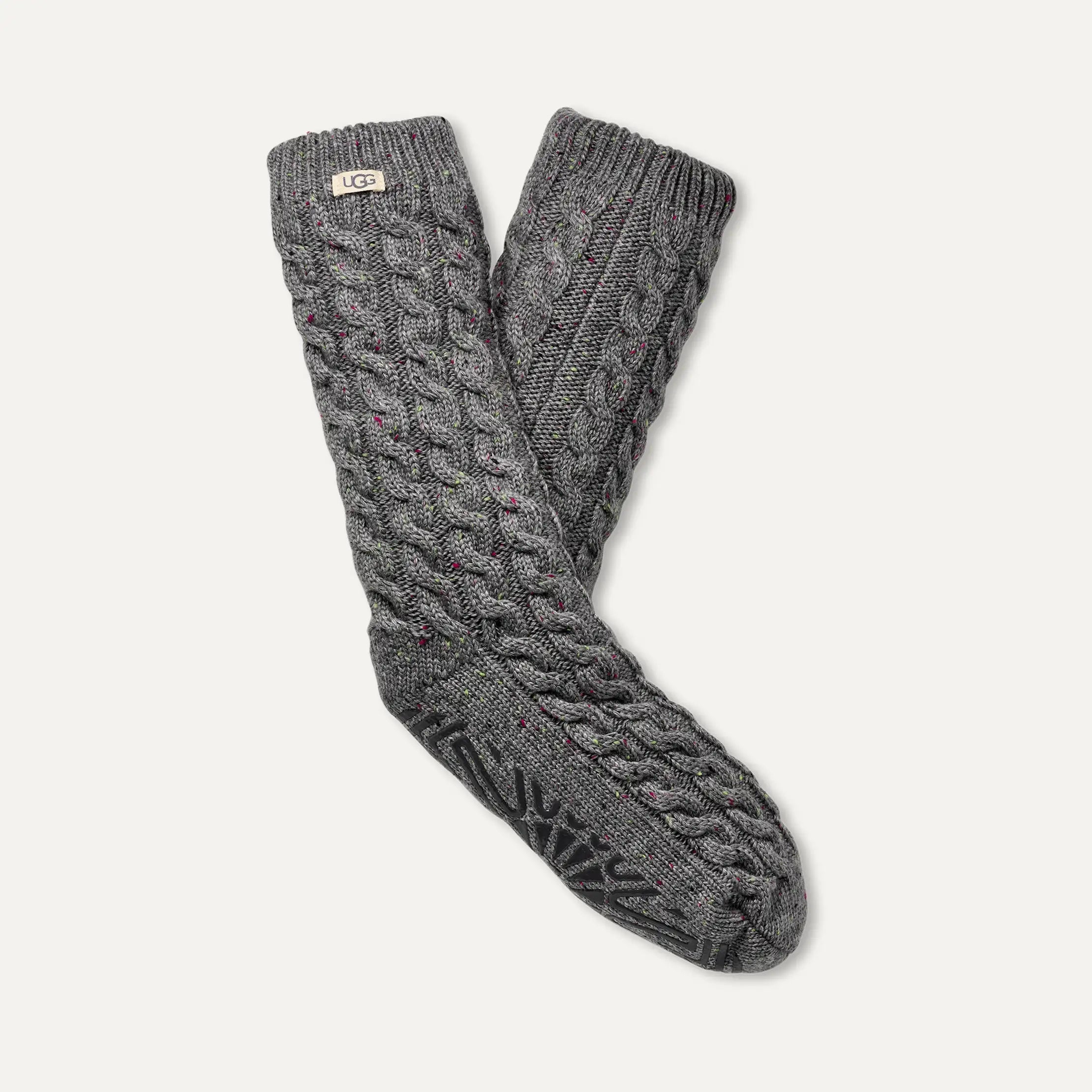 Ugg Elowyn Cable Knit Fleece Lined Charcoal Heather Confetti