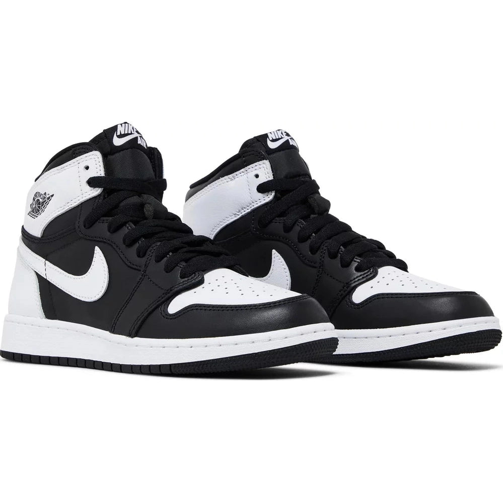 Black and white high-top sneakers with Nike logo, stylish streetwear footwear