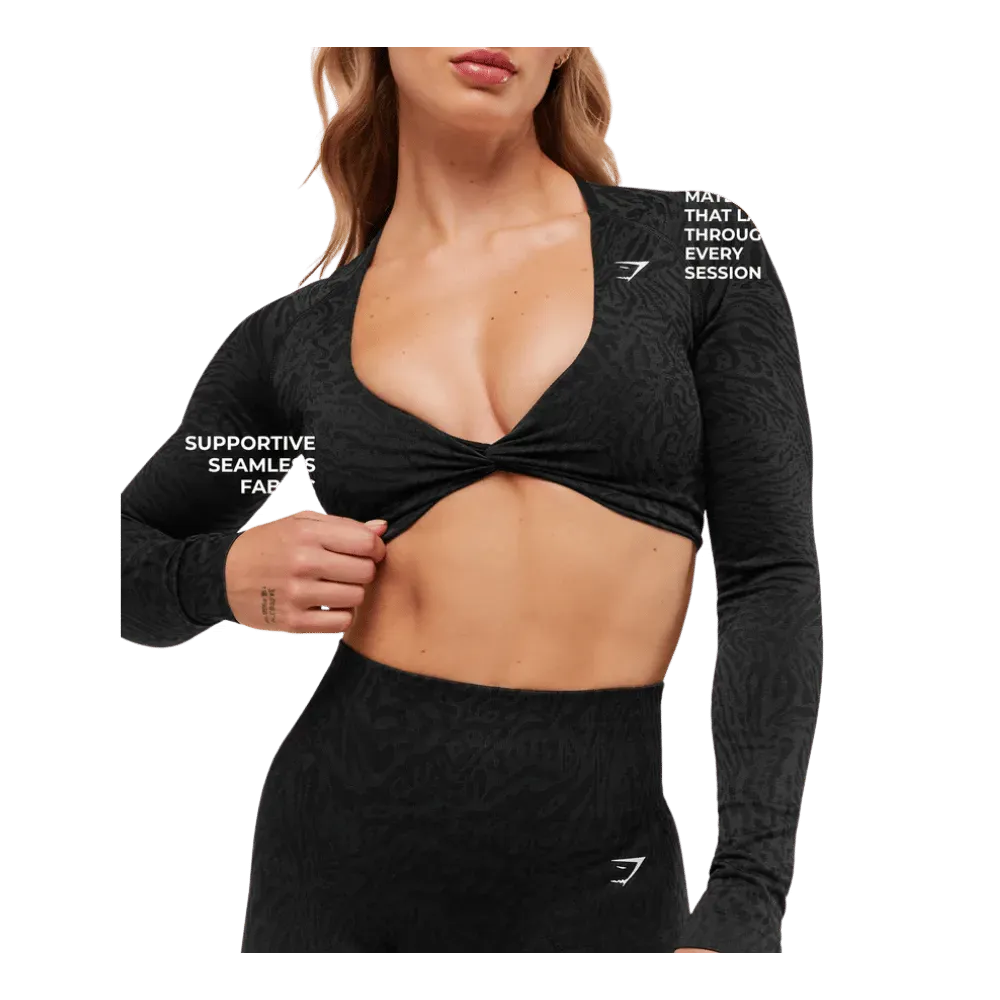 Gymshark Adapt Animal Long Sleeve Crop Top Black/Asphalt Grey