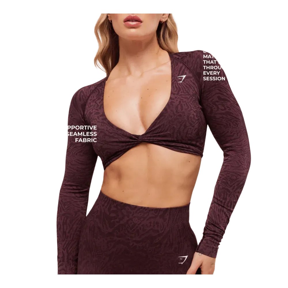 Gymshark Adapt Animal Long Sleeve Crop Top Cherry Purple/Reset Pink