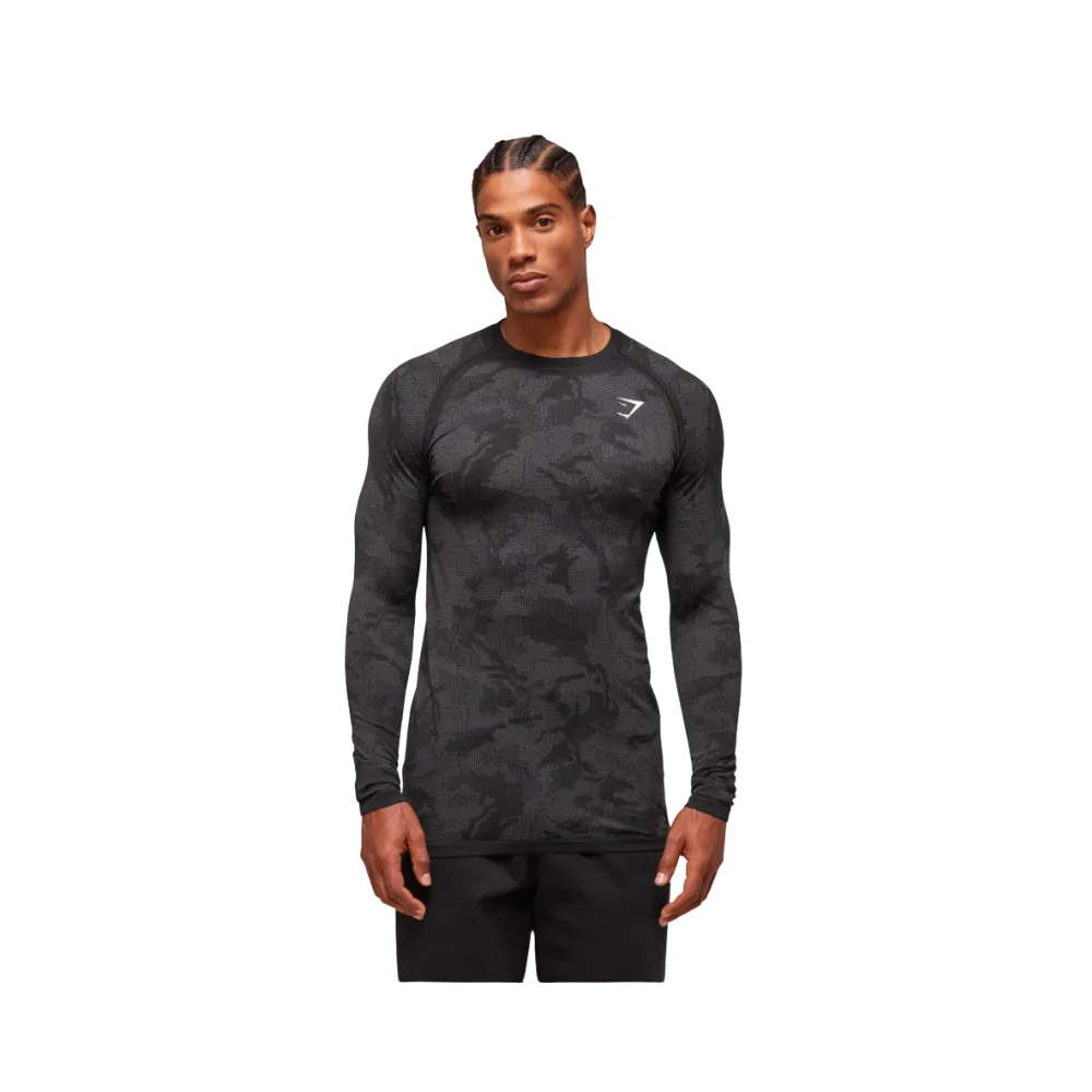Gymshark Geo Seamless Long Sleeve T-Shirt Slim Fit Black