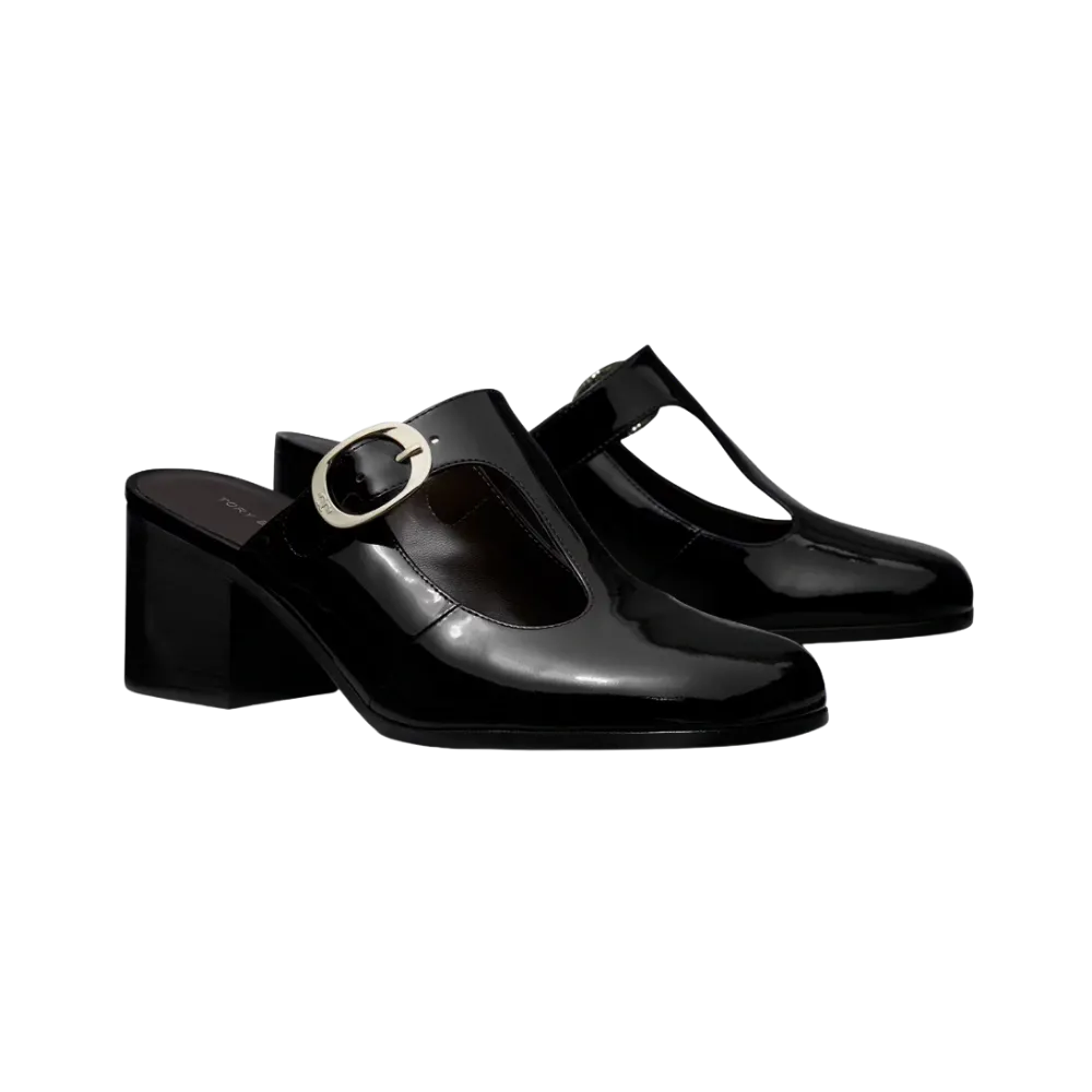 Tory Burch Violet T-Strap Heeled Mule Perfect Black