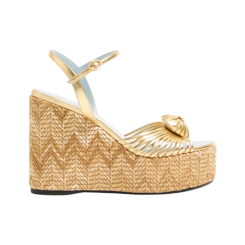 Valentino Coeur Royal Laminated Nappa Wedge Sandal 110mm Natural