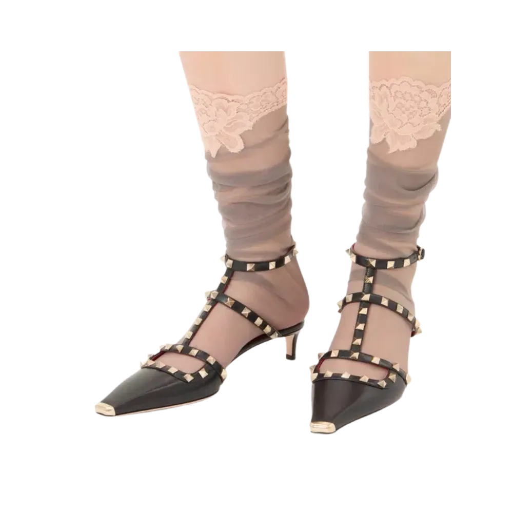 Valentino Rockstud Court Shoes In Kid Leather 40mm Black