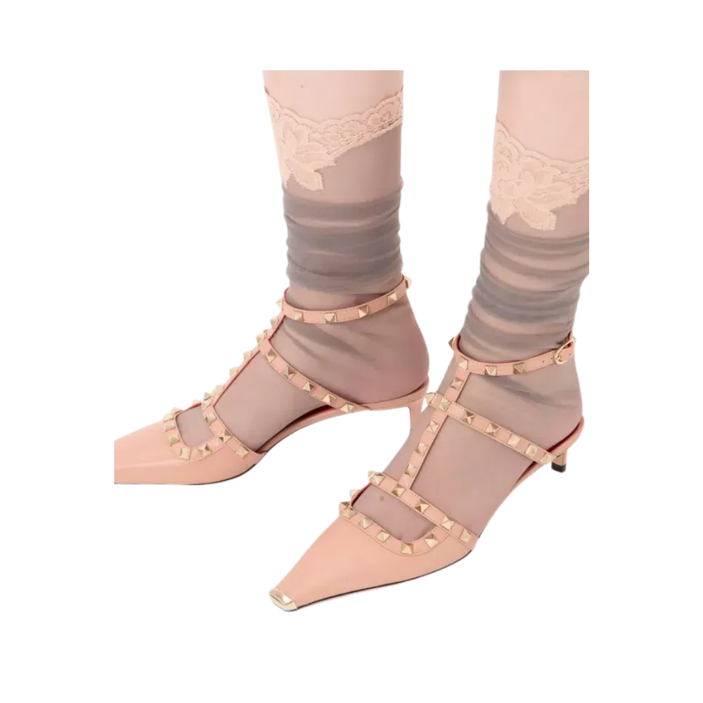 Valentino Rockstud Court Shoes In Kid Leather 40mm Phard