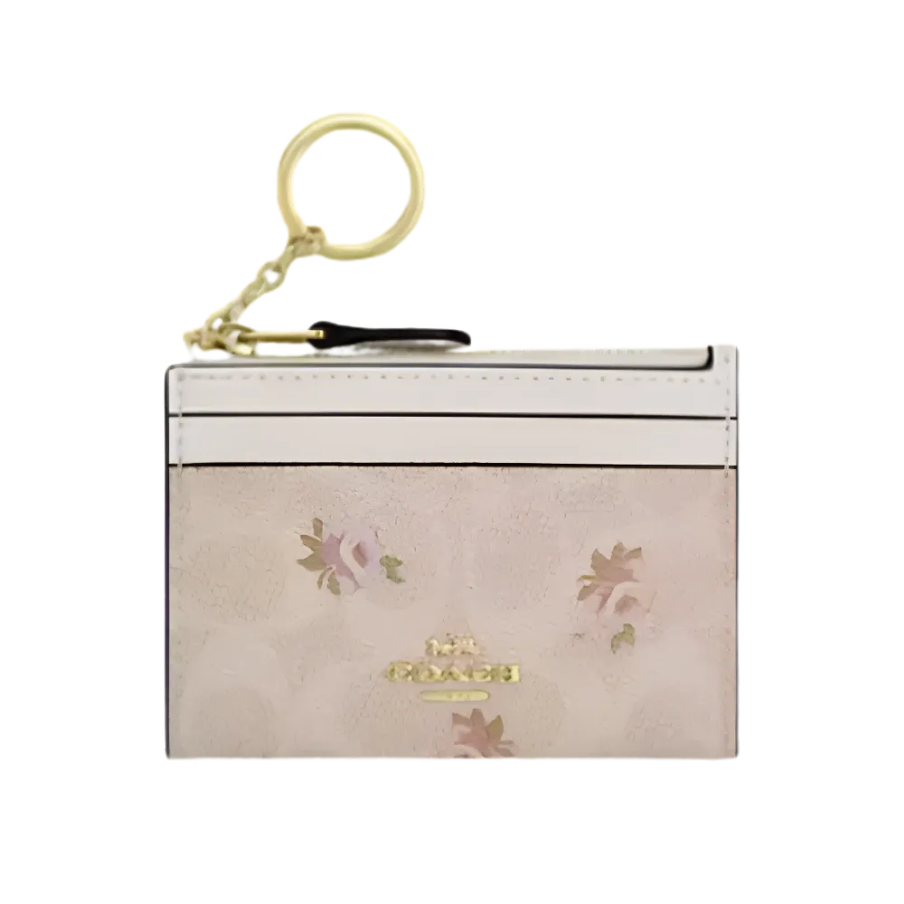 Coach Mini Skinny Id Case In Signature Canvas With Floral Print Gold/Sand Multi