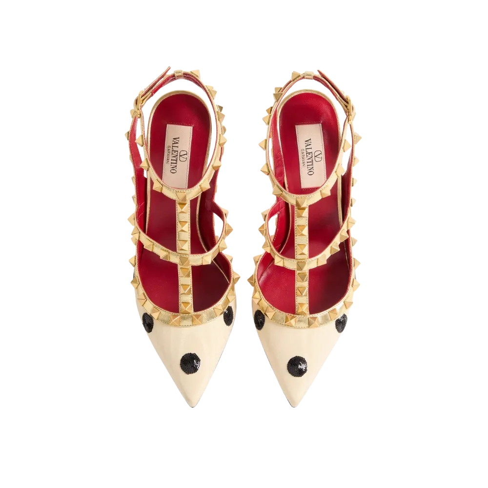 Valentino Rockstud Pump With Plus De Pois Embroidery 100mm Butter