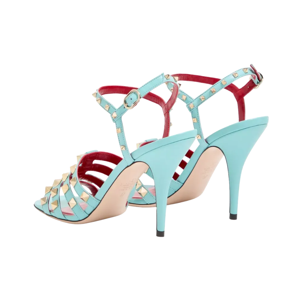 Valentino Rockstud Kidskin Sandal 100mm Azure