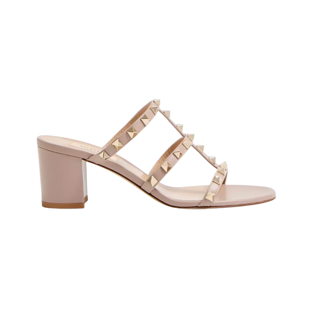 Valentino Rockstud Calfskin Leather Slide Sandal 60mm Poudre