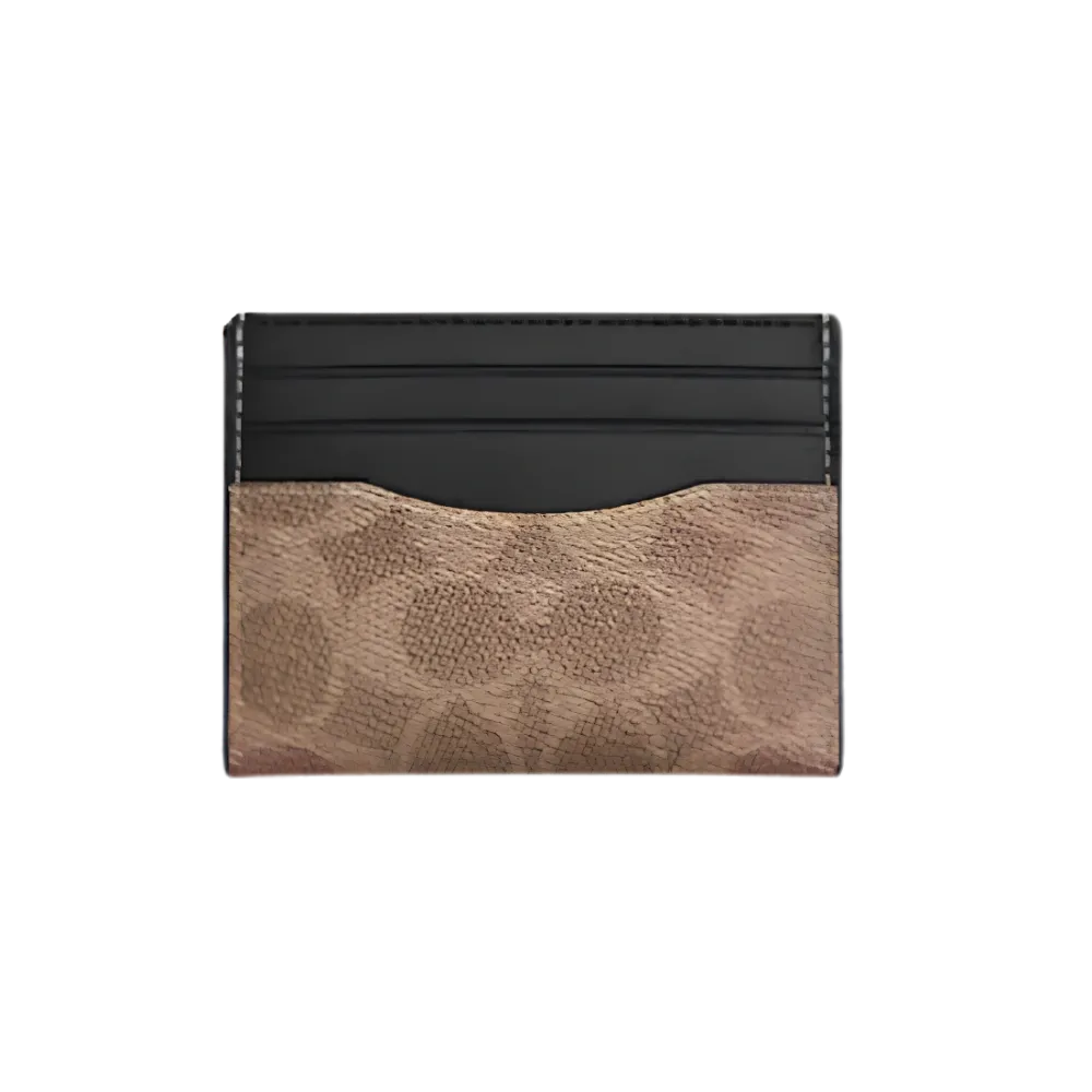 Coach Slim Id Card Case In Signature Canvas 'Tan & Black'