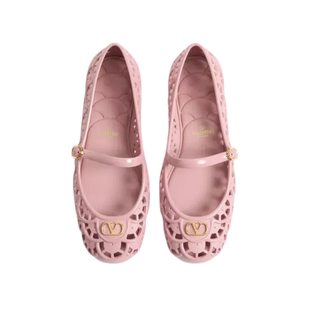 Valentino Ondette Rubber Ballerina With Scallop Pattern 05mm Pink