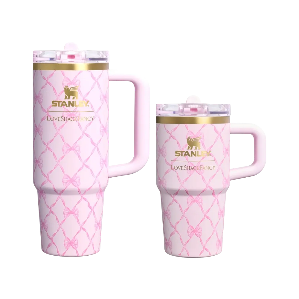 Stanley 1913 x LoveShackFancy Holiday The Quencher Details ProTour Tumbler Set 2-pack Baby Bow Pink Peppermint