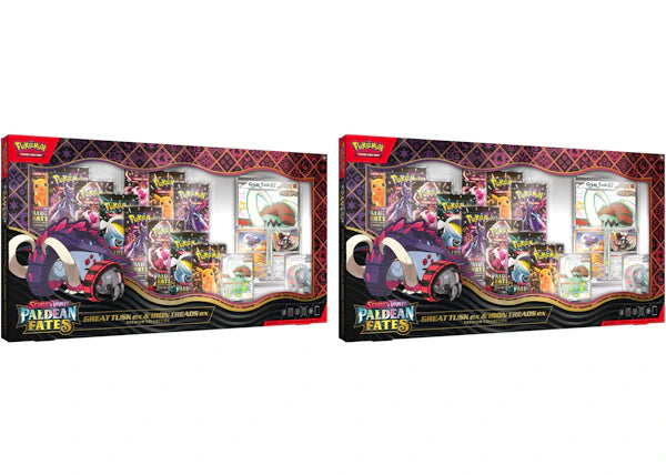 2025 Pokémon Scarlet & Violet Paldean Fates Great Tusk ex & Iron Treads ex Premium Collection Box 2x Lot