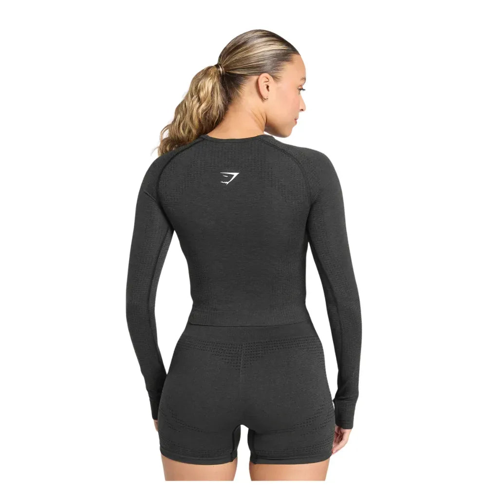Gymshark Vital Long Sleeve Cut Out Top Black Marl