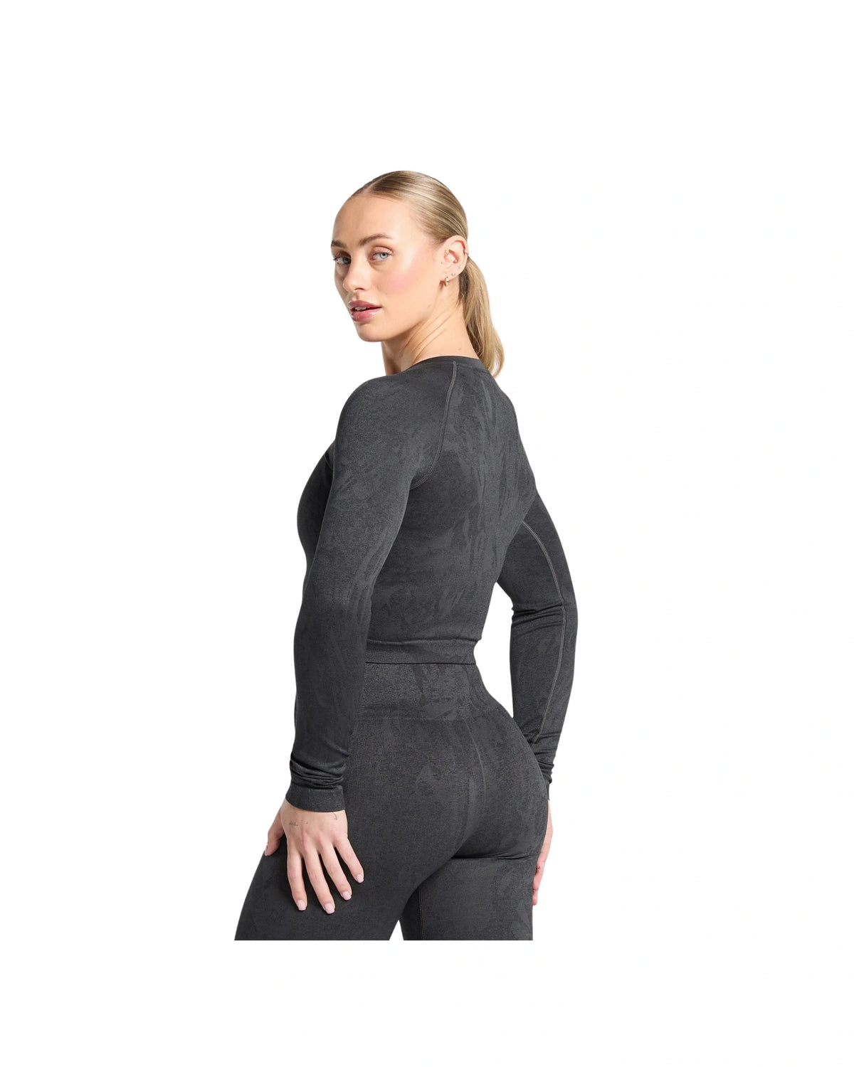 Gymshark Adapt Camo Seamless Long Sleeve Top Body fit Asphalt Grey/Black