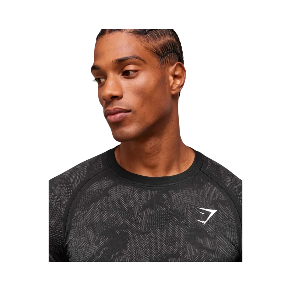 Gymshark Geo Seamless Long Sleeve T-Shirt Slim Fit Black
