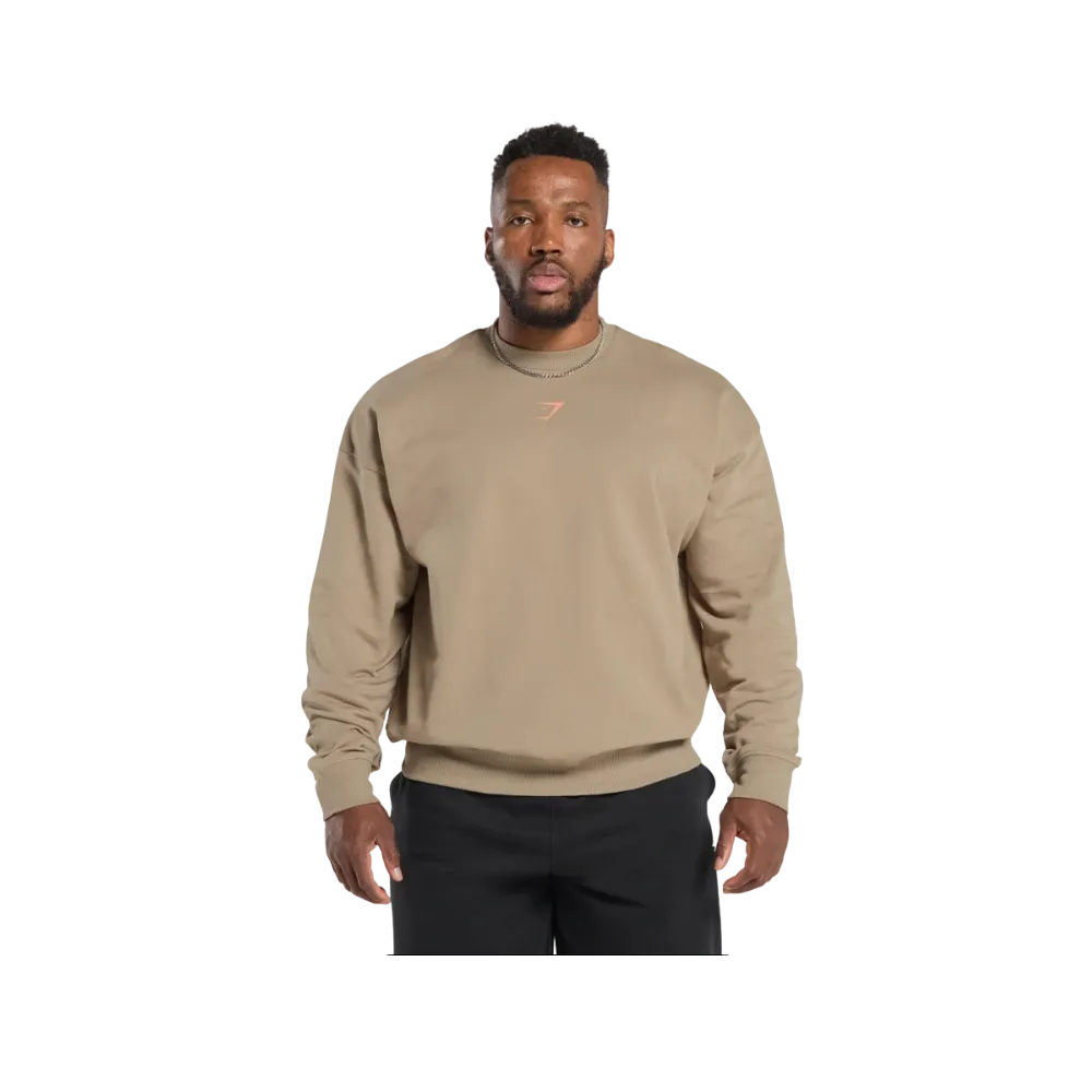 Gymshark Trophy Graphic Crew Oversized Fit Cement Brown