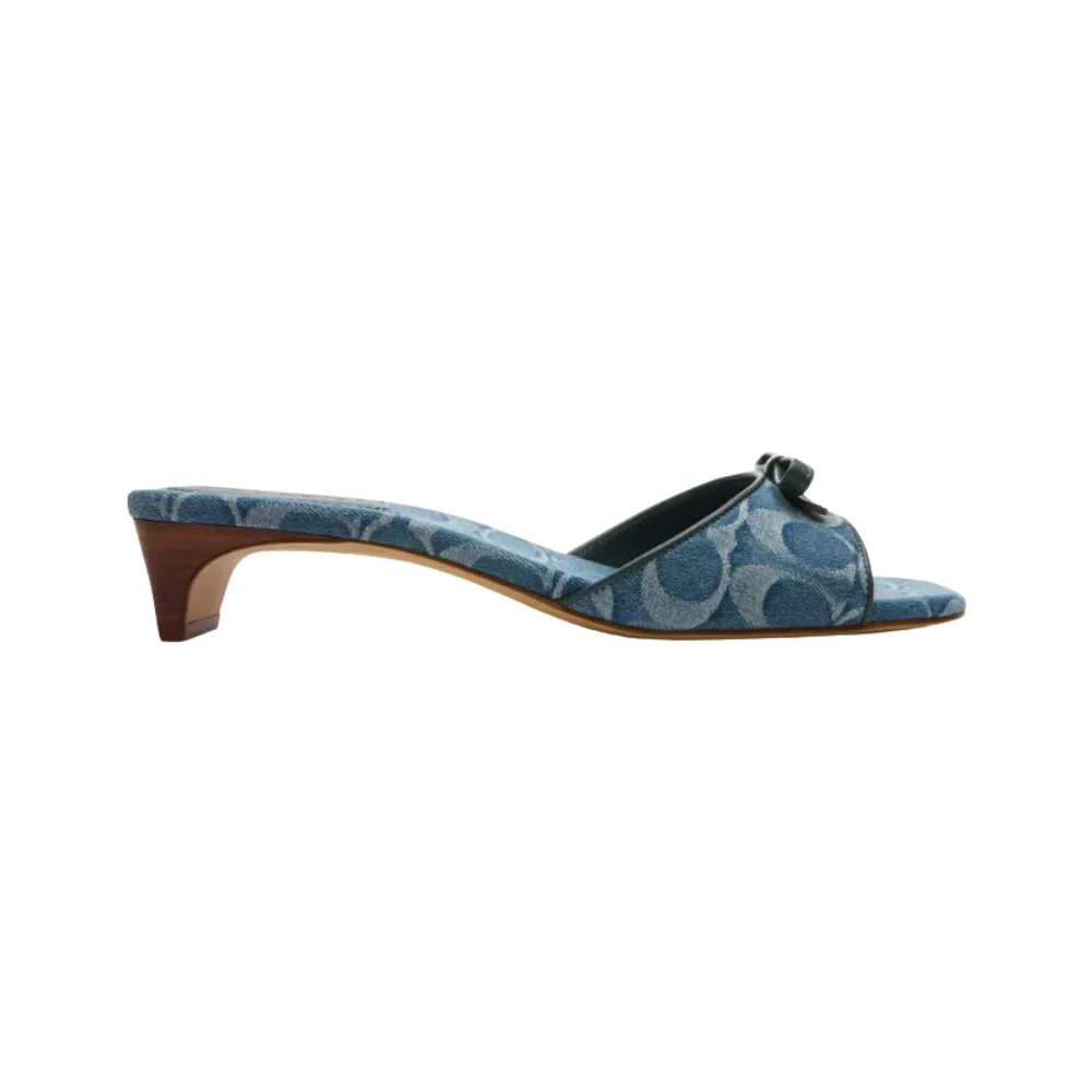 Coach Bow Kitten Heel In Signature Denim