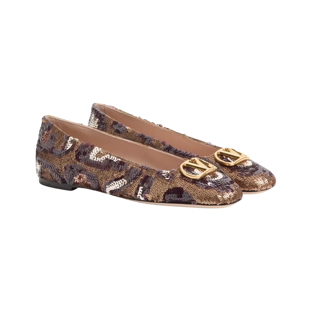 Valentino VLogo Signature Ballerinas With Animalier Embroidery Brown