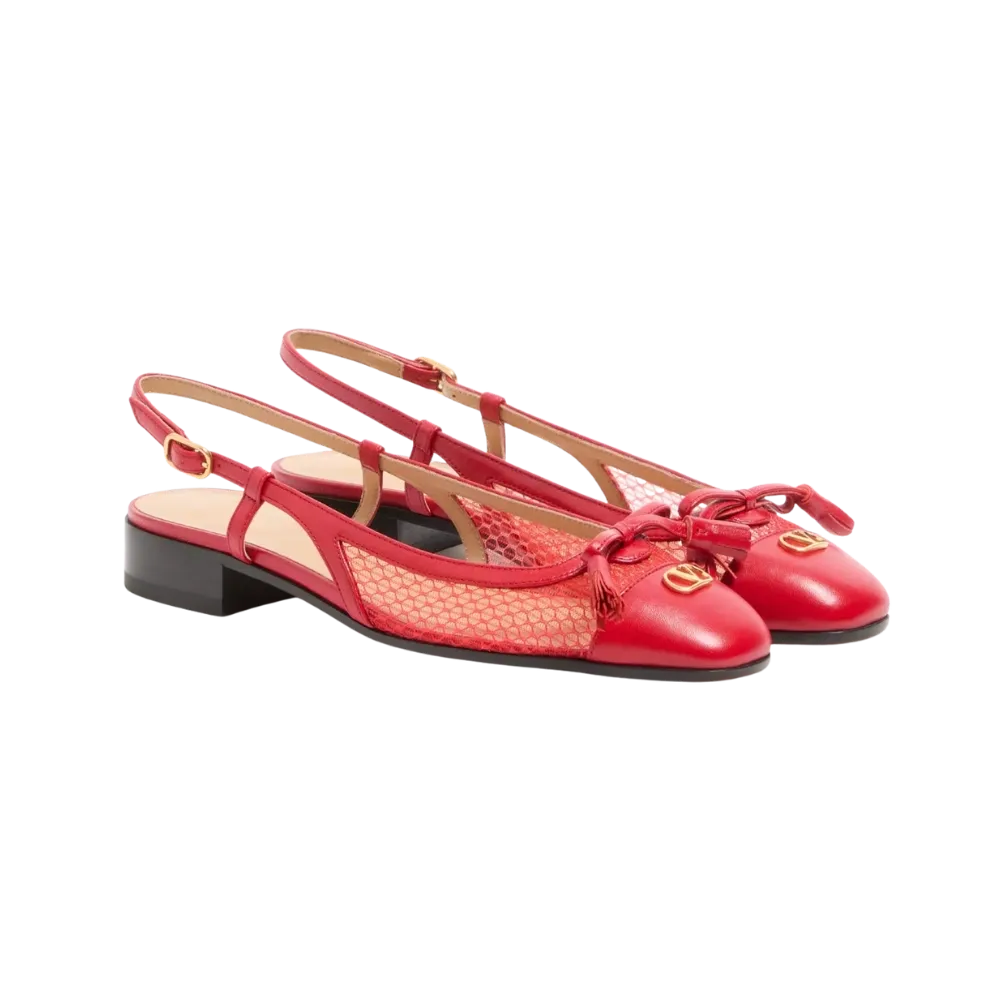 Valentino Valet Du Roi Slingback Ballerina In Mesh And Kidskin 25mm Rouge Pur