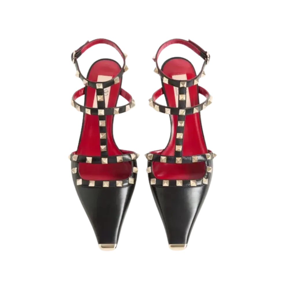 Valentino Rockstud Court Shoes In Kid Leather 40mm Black