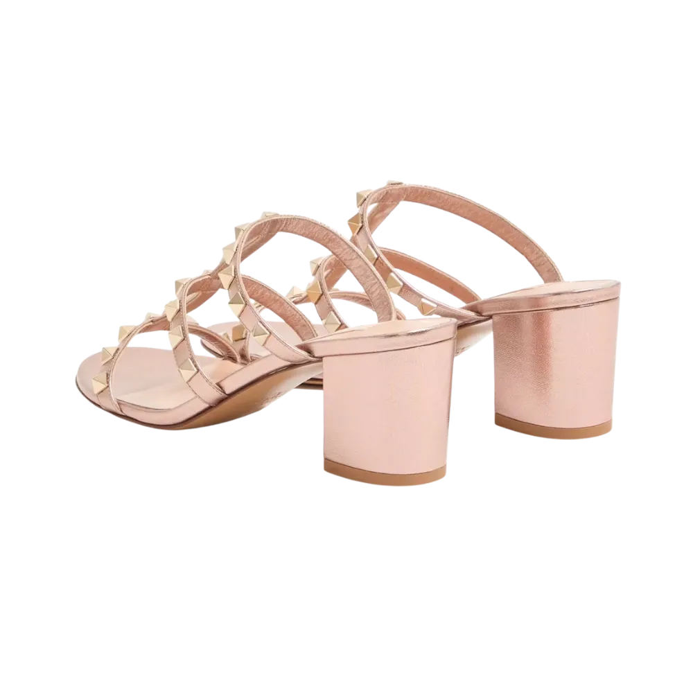 Valentino Rockstud Slide Sandal In Laminated Nappa Leather 60mm Rose Cannelle