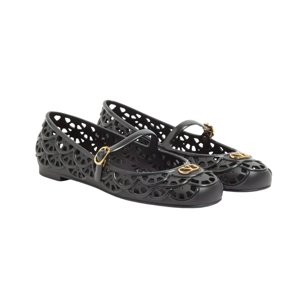 Valentino Ondette Rubber Ballerina With Scallop Pattern 05mm Black