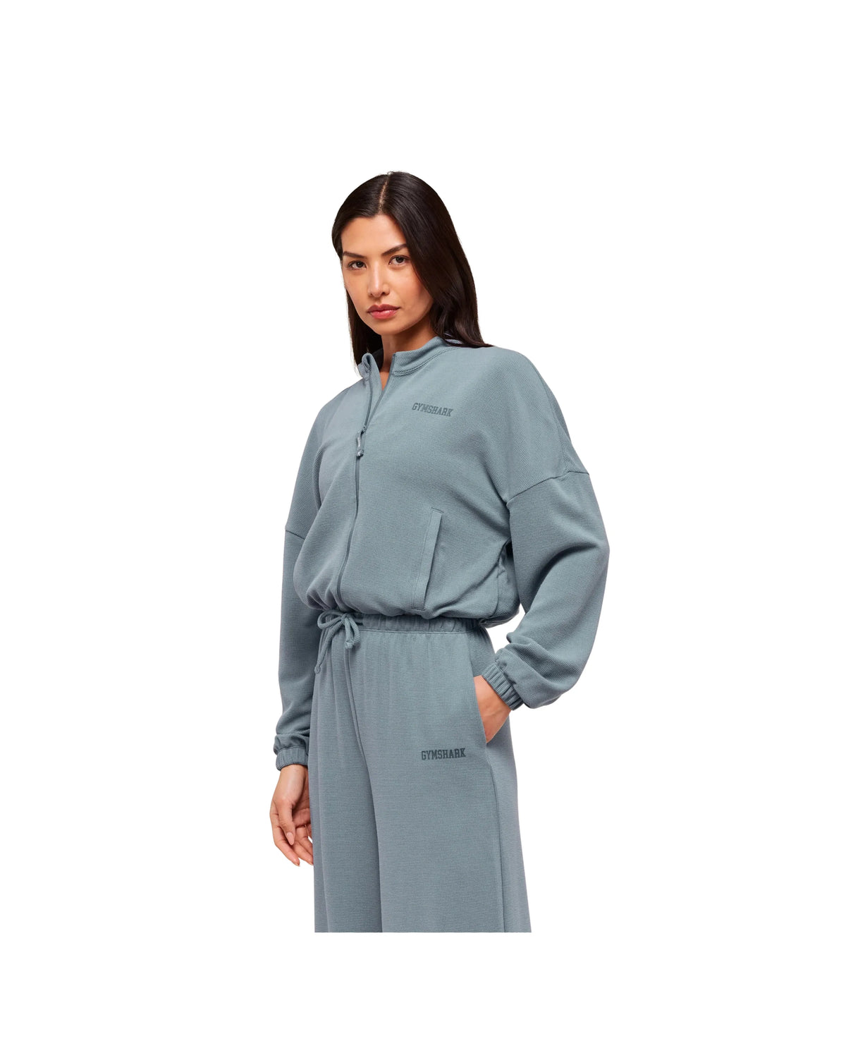 Gymshark Waffle Midi Zip Up Jacket Iron Blue