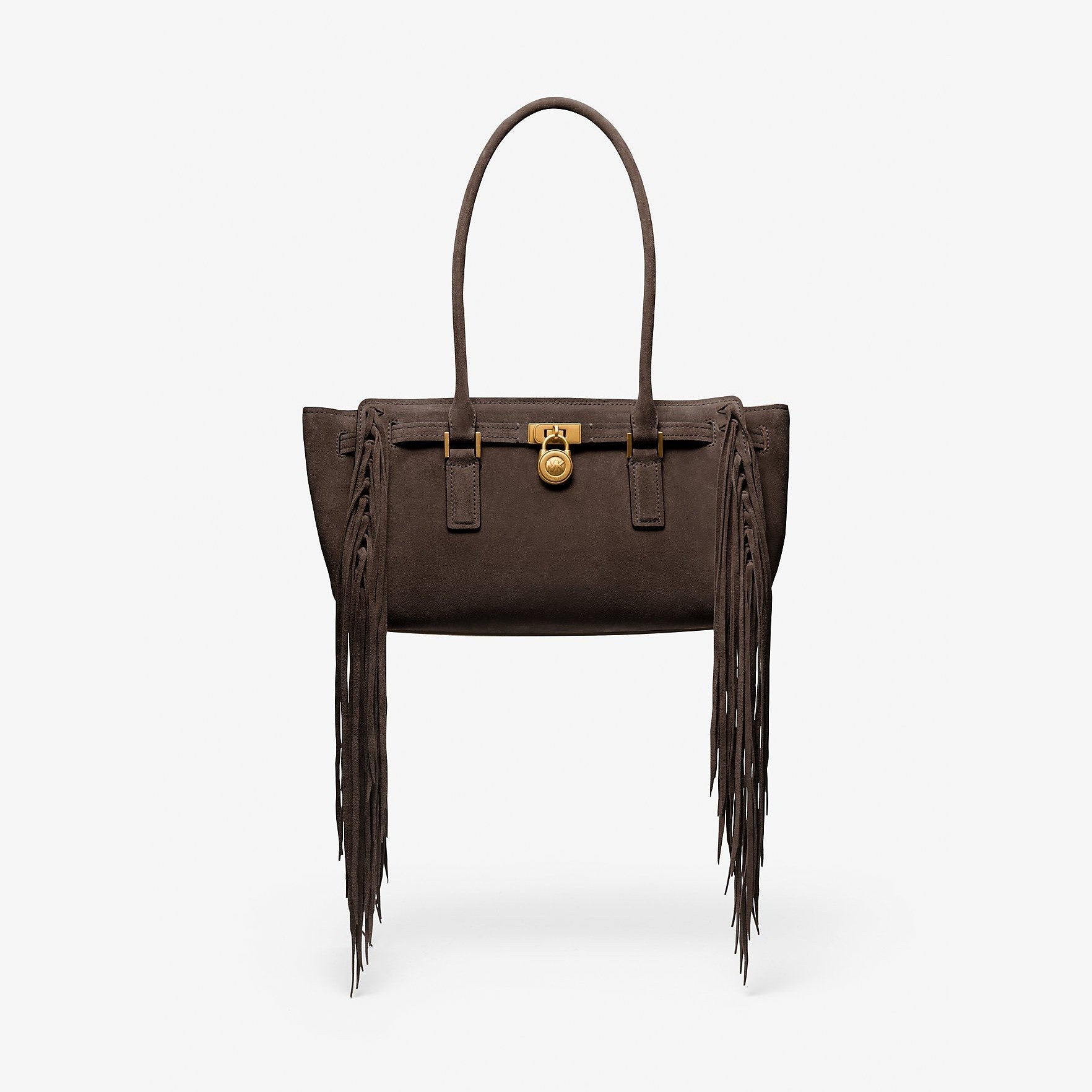Michael Kors Hamilton Moderne Small Fringed Suede Satchel Chocolate