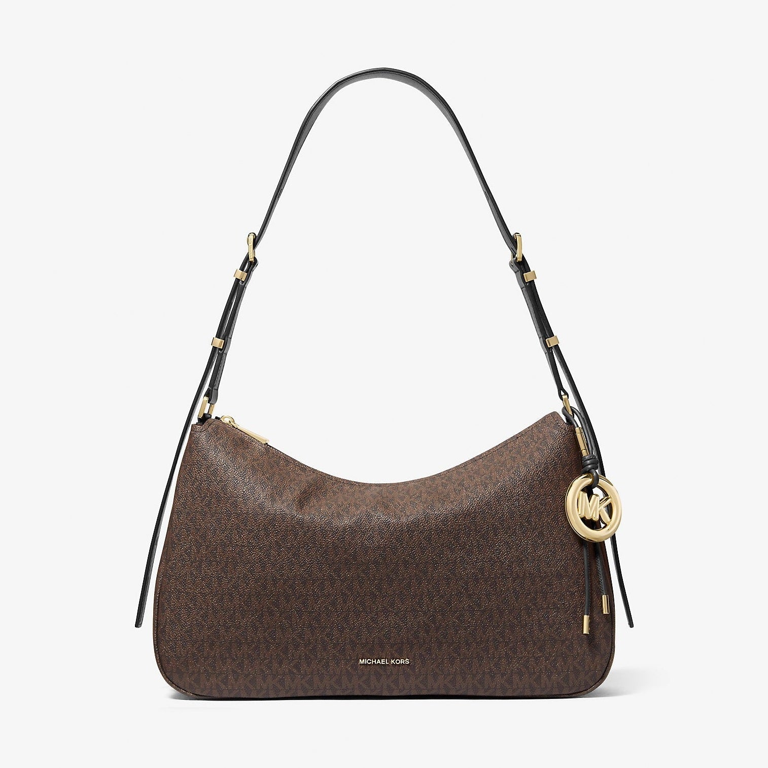 Michael Kors Nolita Medium Signature Logo Shoulder Bag Brown-Blk